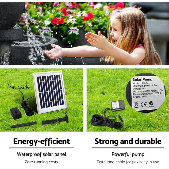 3 Tier Bowls Solar Fountain with LED Lights