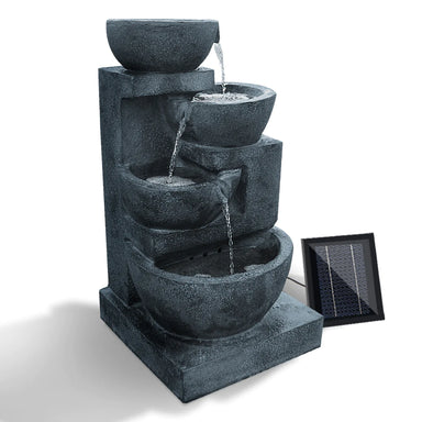 4 Tier Solar Powered Bowl Water Fountain with Light with white background
