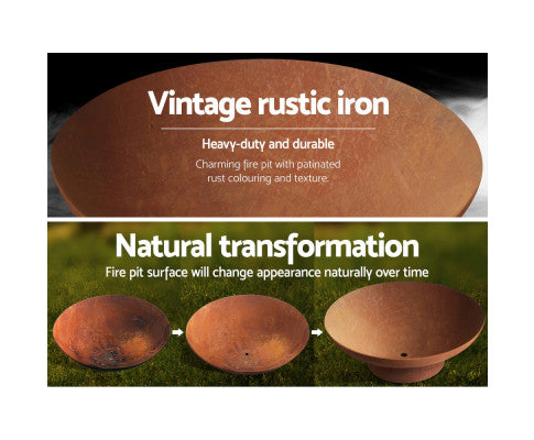 Retro BlazeSteel 70CM Charcoal Campfire Pit: Rustic Outdoor Fire Bowl