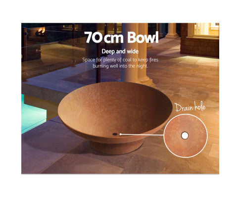 Retro BlazeSteel 70CM Charcoal Campfire Pit: Rustic Outdoor Fire Bowl