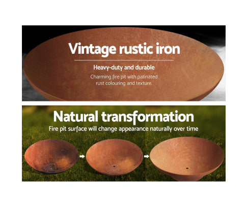 Retro BlazeSteel 80CM Charcoal Campfire Pit: Rustic Outdoor Fire Bowl