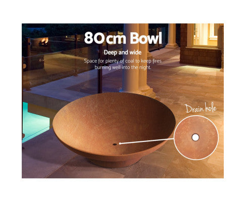 Retro BlazeSteel 80CM Charcoal Campfire Pit: Rustic Outdoor Fire Bowl