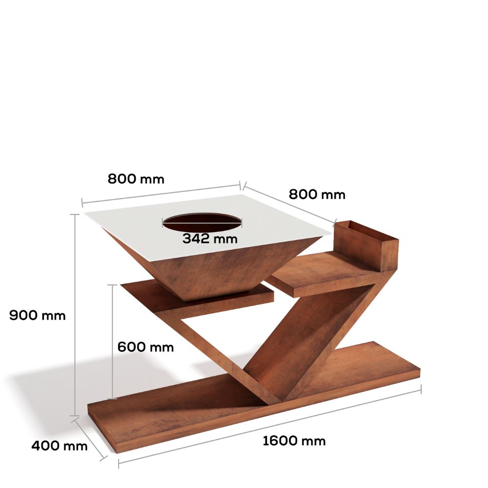 FireForge V-Frame Corten Steel BBQ Station dimensions