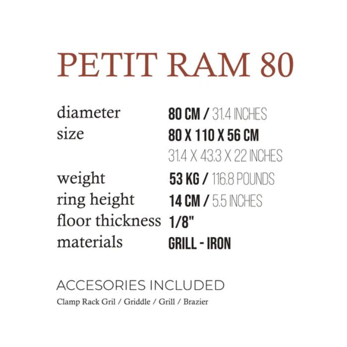 Fuegos Petit Ram Grill Specifications