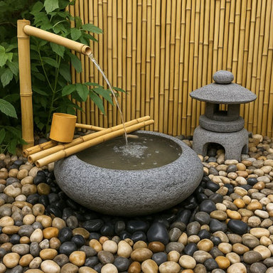 Japanese Shishi Odoshi Water Feature with stones