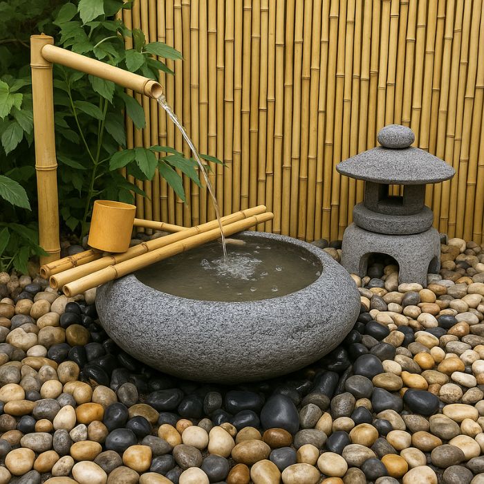 Japanese Shishi Odoshi Water Feature with stones