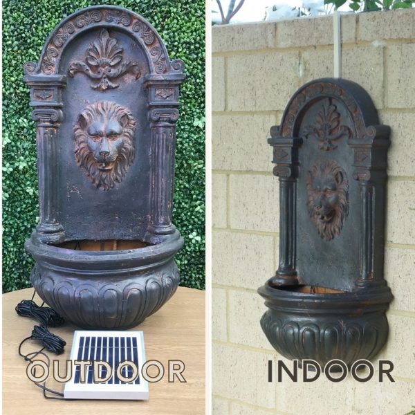 Lions Head Solar Water Feature Water Fountain Wall view and ground view