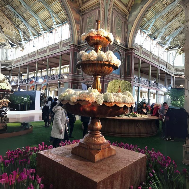 Lisbon Cast Iron 3 Tier Water Feature Fountain with flowers