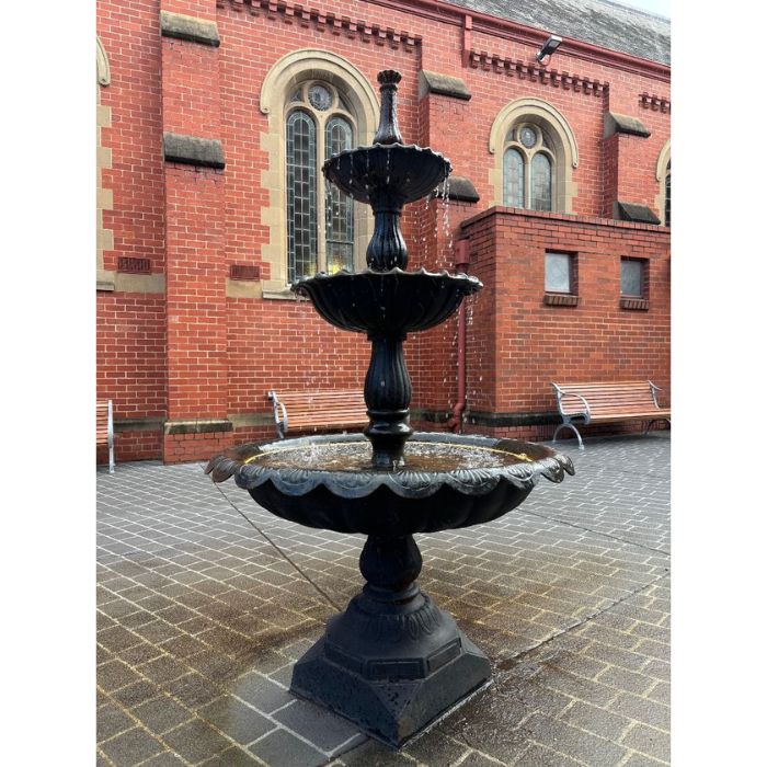 Lisbon Cast Iron 3 Tier Water Feature Fountain in the courtyard