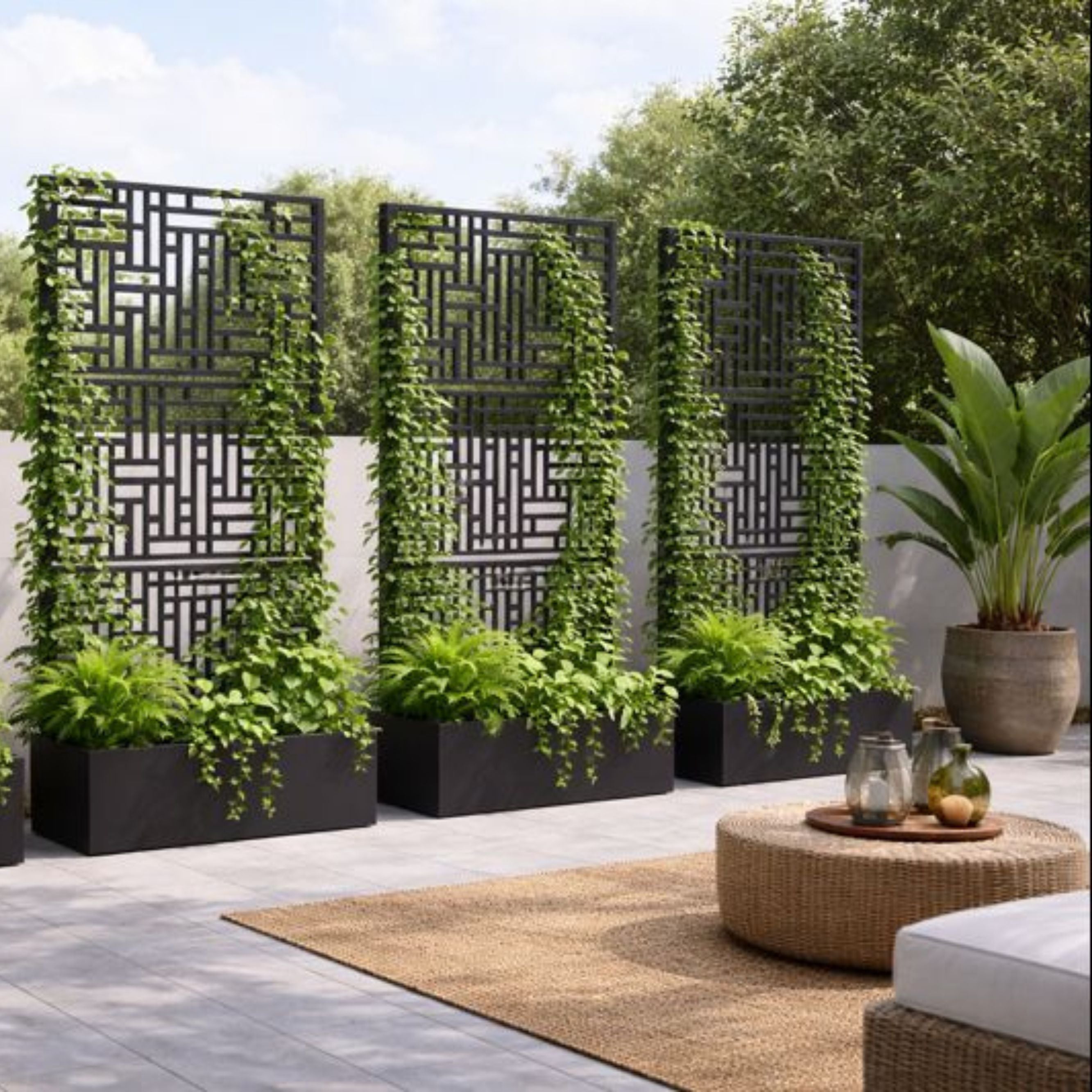 Metropolis Garden Screen Planter with plants