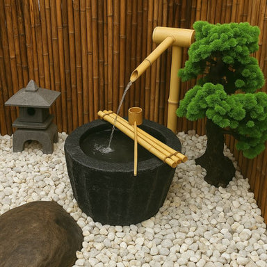 Mizubachi Shishi Odoshi Japanese Bowl Water Feature in the garden