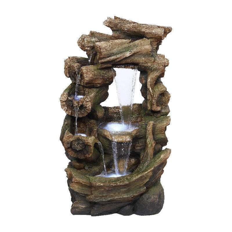 Open Multi Woodlog Falls Water Feature Fountain Main View