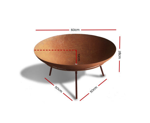 PatioGlow 60CM Charcoal Iron Fire Pit: Rustic Outdoor Wood Heater