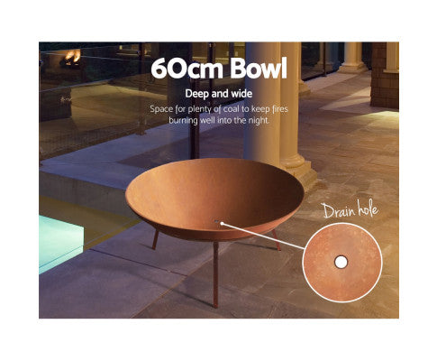 PatioGlow 60CM Charcoal Iron Fire Pit: Rustic Outdoor Wood Heater