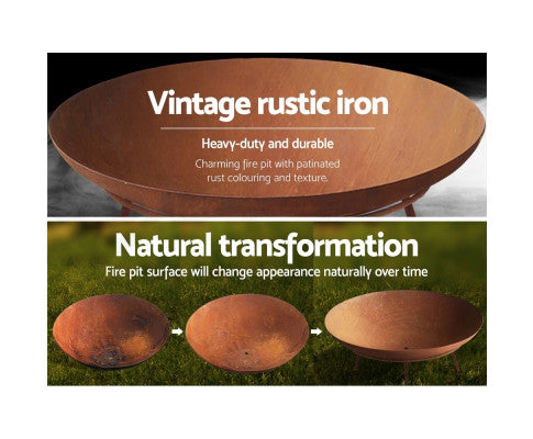 PatioGlow 60CM Charcoal Iron Fire Pit: Rustic Outdoor Wood Heater