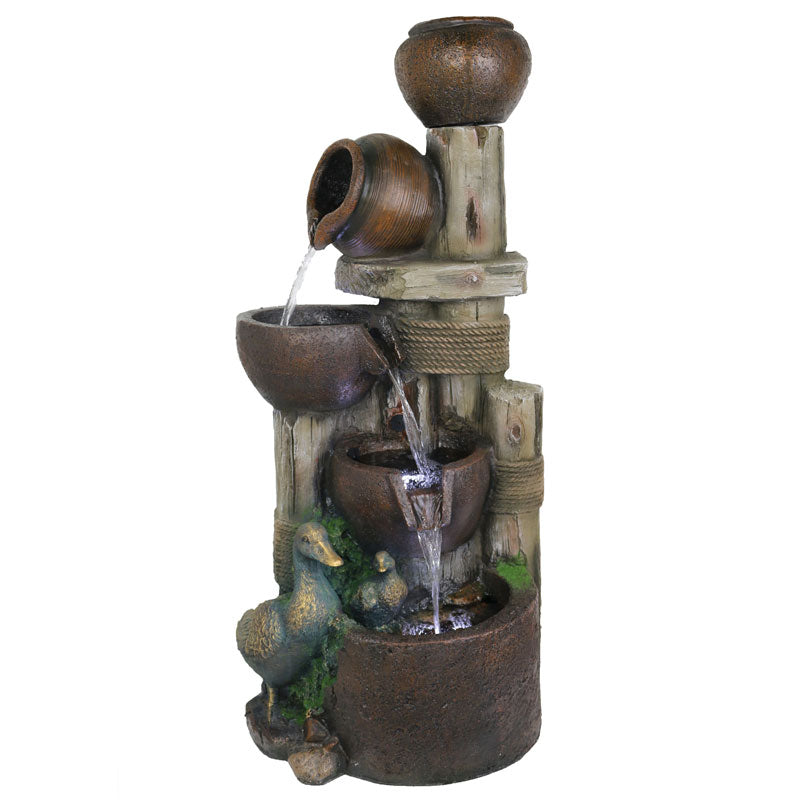 Pots on Logs 4 Tier Cascade Water Feature Fountain Main View