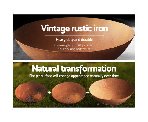 RusticFlame 70CM Steel Charcoal Fire Pit: Outdoor Fireplace and Heater