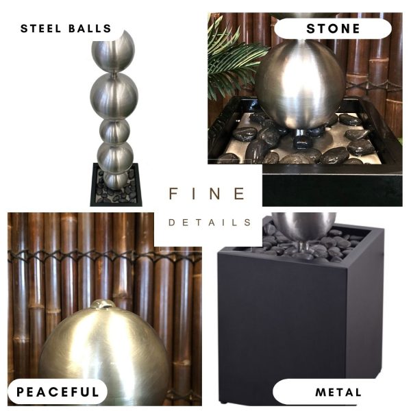 Short Stainless Steel Balls Water Feature Fountain Four Views
