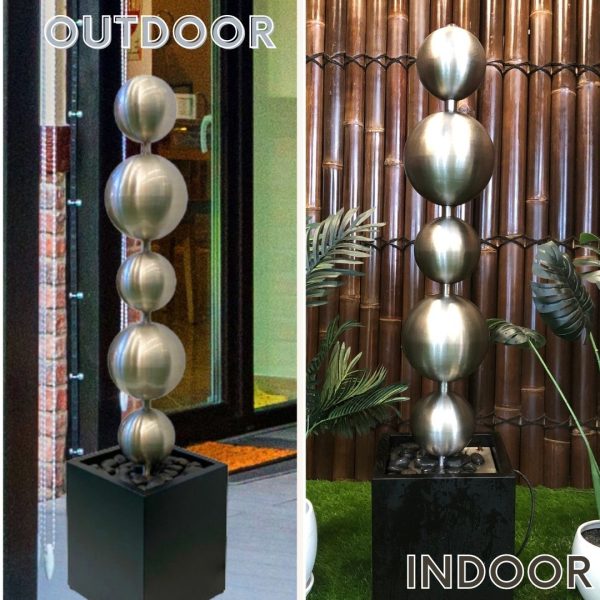 Short Stainless Steel Balls Water Feature Fountain Outdoor and Indoor Views