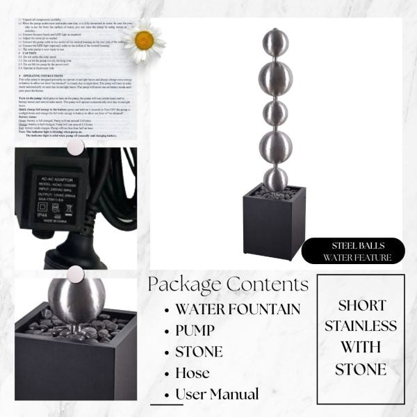 Short Stainless Steel Balls Water Feature Fountain with Waterpump