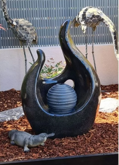 Solar Flaming Ball Water Feature Fountain Outdoor view