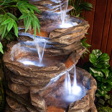 Stacked Slates 5-Tier Rock Pool Water Feature Fountain with LED