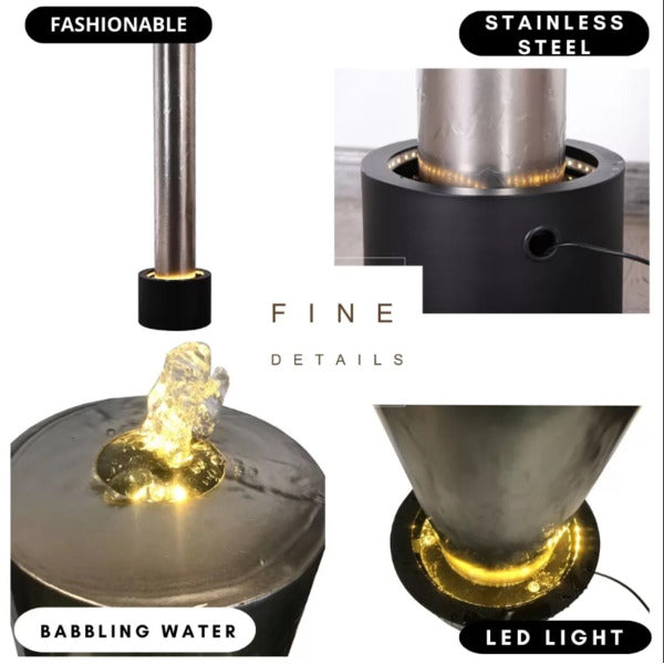 Stainless Steel Pillar Water Feature Fountain Four Views