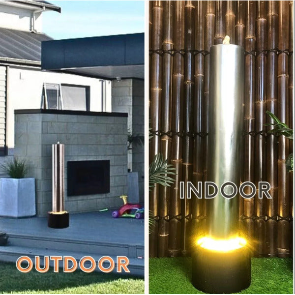 Stainless Steel Pillar Water Feature Fountain outdoor and indoor views