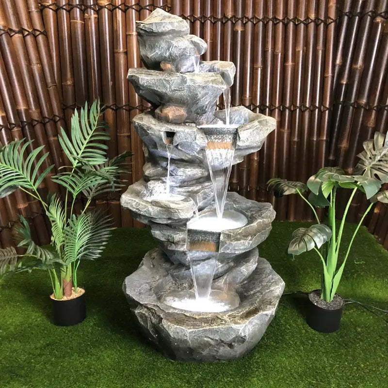 Summit Rock Stream Cascade Water fountain with two plants