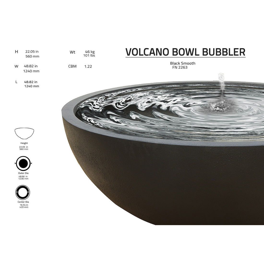 bubbler volcano bowl water feature Dimensions