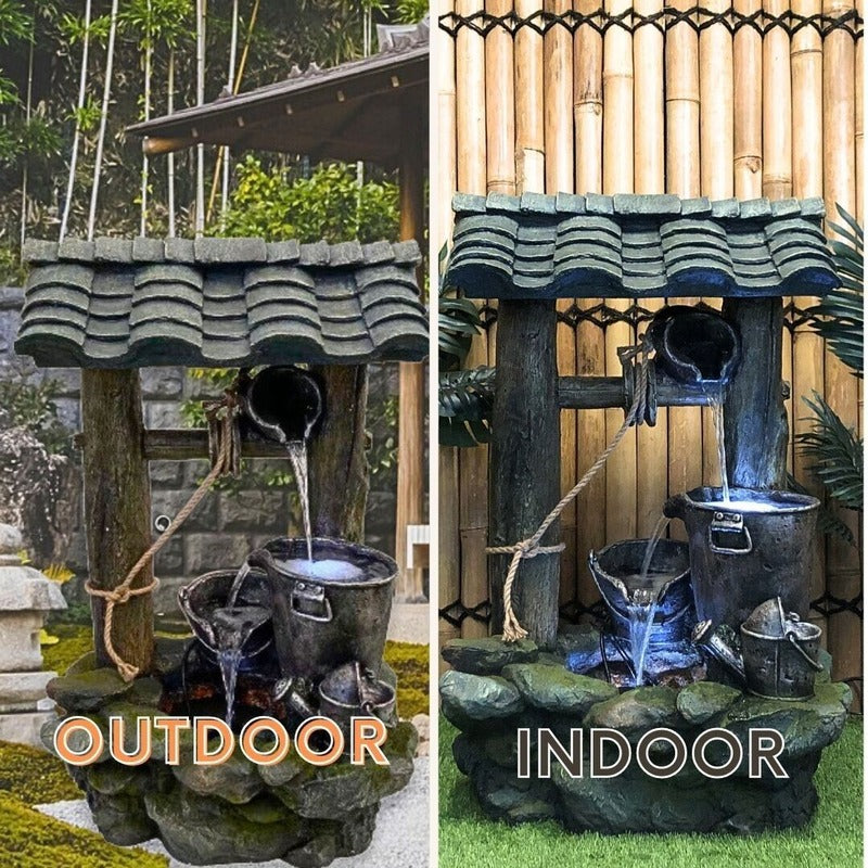 Wishing Well Water Feature Fountain outdoor and indoor views