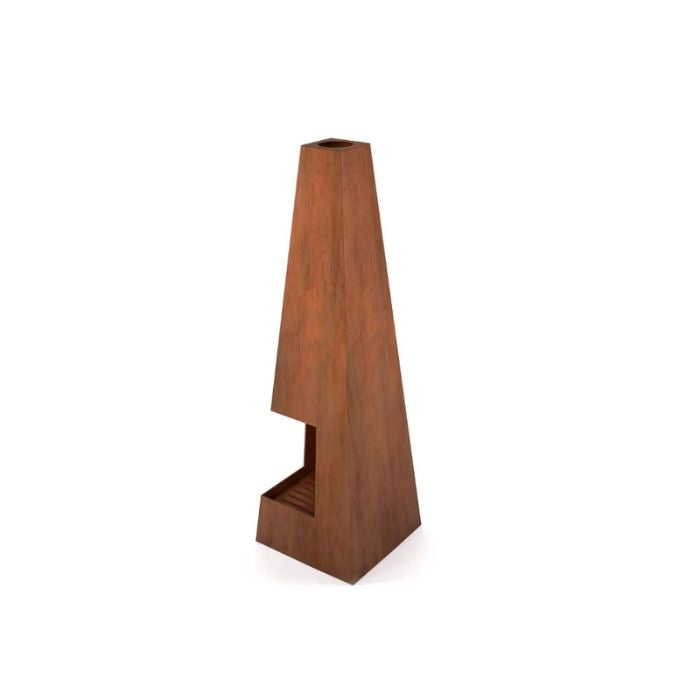 behind view of Corten Steel Fire Pit – The Obelisk