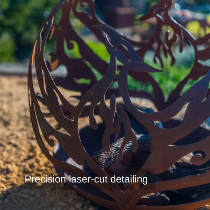 close view of Corten Steel Fire Bowl – The Phoenix