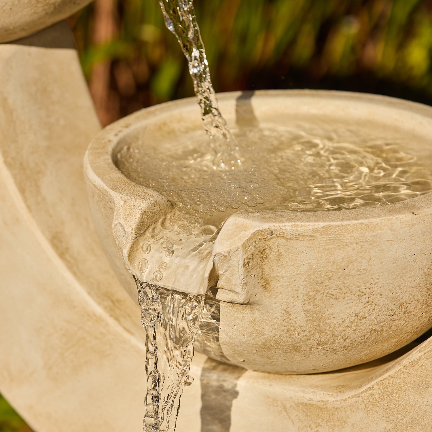 close view of Crescent Twin Bowls Fountain
