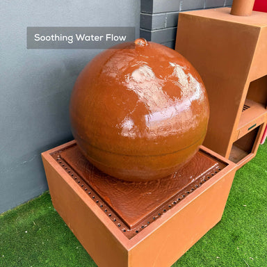 close view of corten water feature
