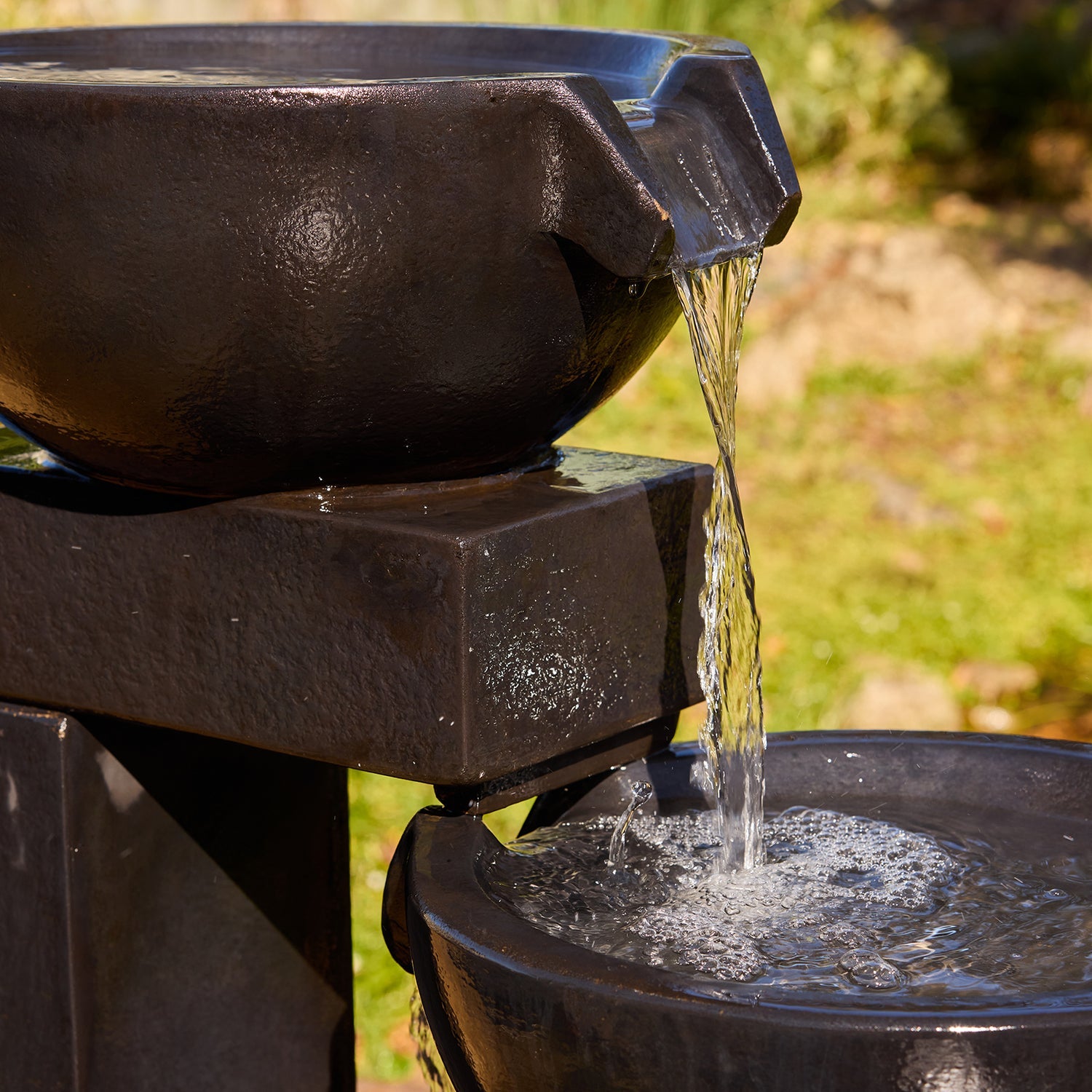 close view of upper part of water feature