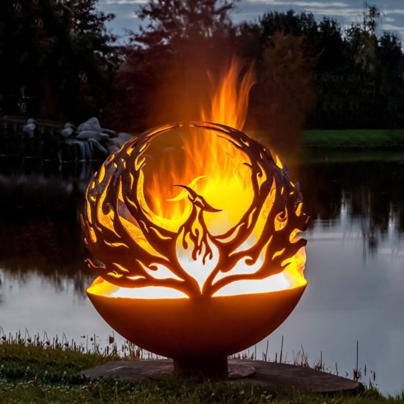 fire pit with river background