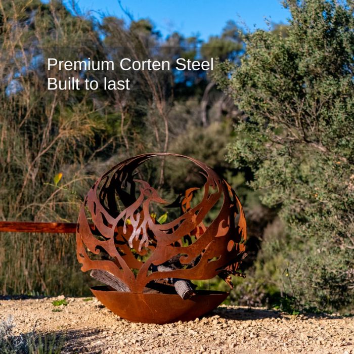 front view of Corten Steel Fire Bowl – The Phoenix