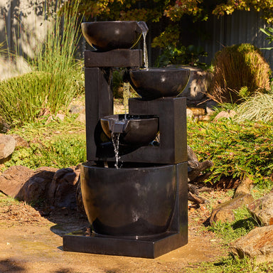 front view of cascading bowls 