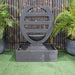 harp balinese style fountain grey front view with pots