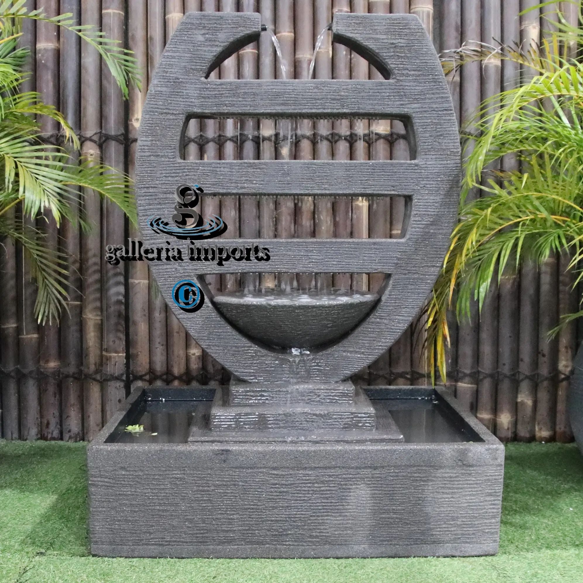 harp balinese style fountain with plants