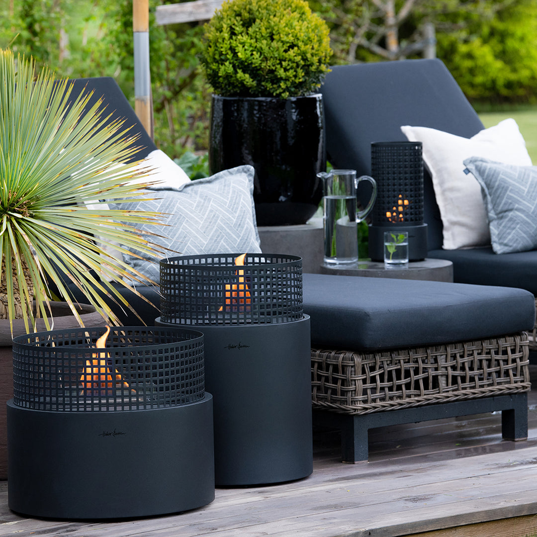 line up of fire pits in the outdoor area