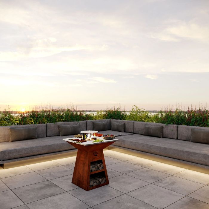 ocean background with Corten Steel BBQ – The Ironworks