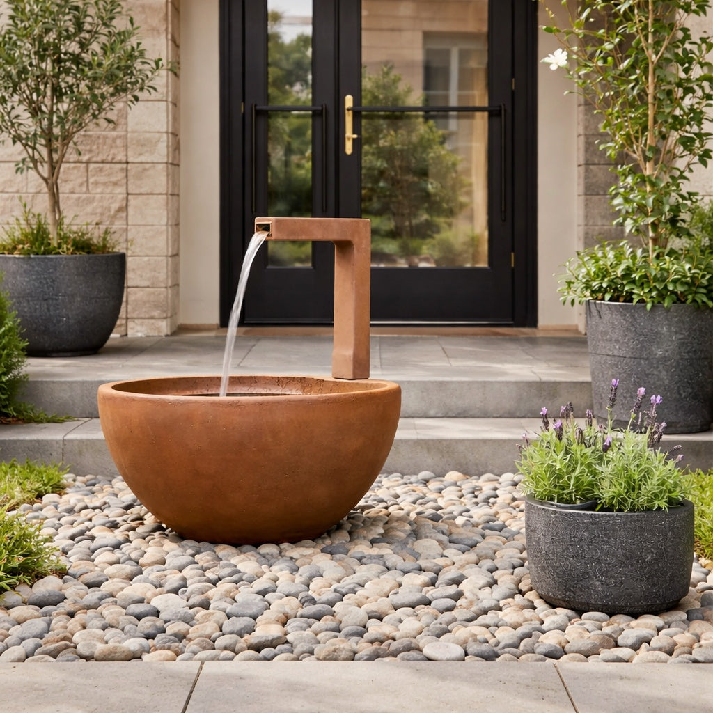 patio spout pond at luxury home