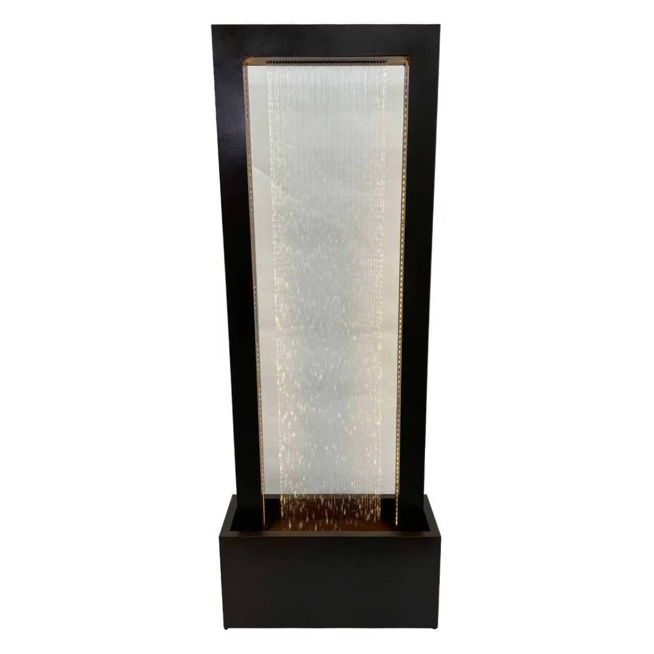 Shower screen water feature with a lit textured screen in a dark frame