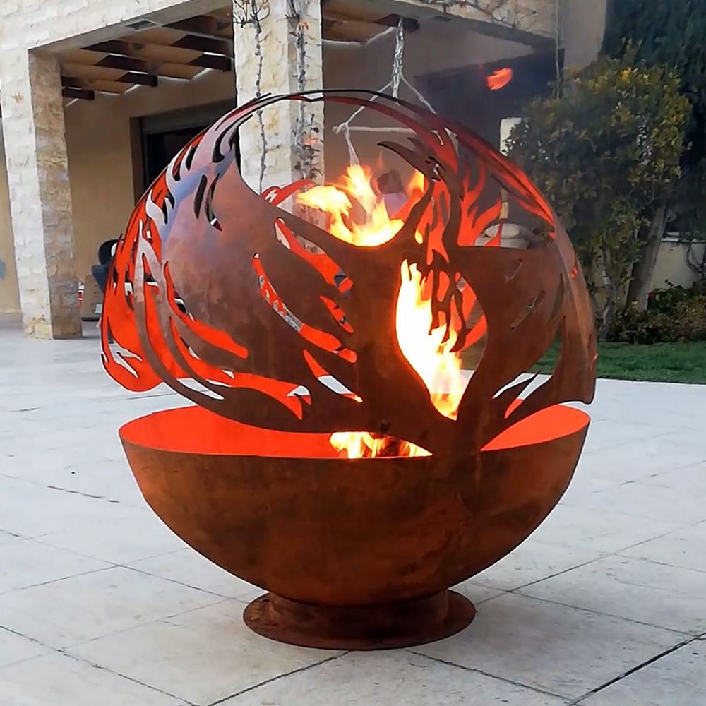 showing Corten Phoenix Sphere Fire Pit Bowl