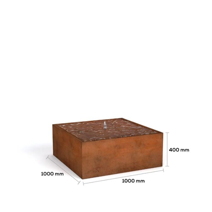 showing dimension of cube water feature
