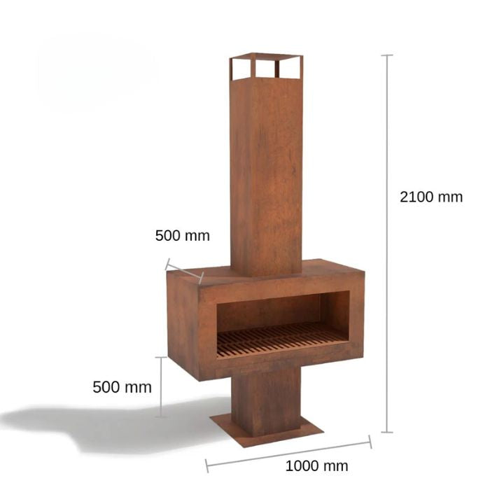 showing dimensions of Corten Steel Fire Pit – The Ironclad