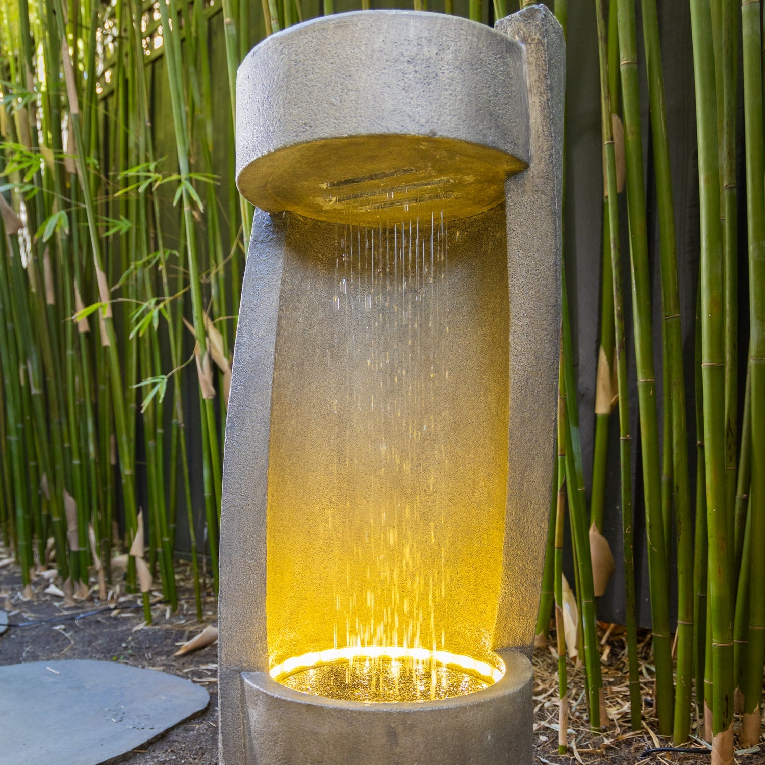 side view of Glimmer Falls Fountain
