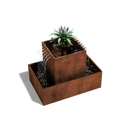 side view of Rustic Corten Steel AquaZen Water Feature